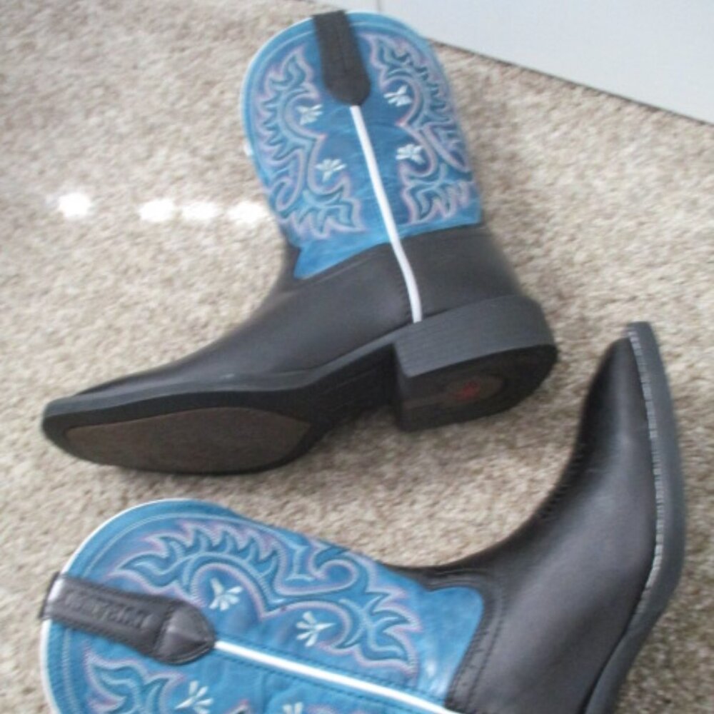 Durango Womens Ladies Black Blue Leather Western Cowgirl Boots Square Toe 9M